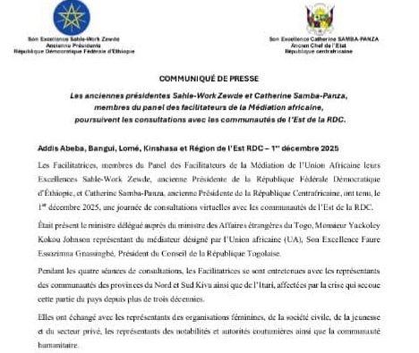 Médiation africaine : Sahle-Work Zewde et Catherine Samba-Panza poursuivent les consultations avec les communautés de l’Est de la RDC