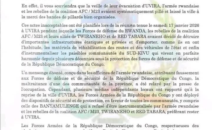 RDC : les FARDC alertent sur une « stratégie de chaos » après le retrait des forces rwandaises et du M23
