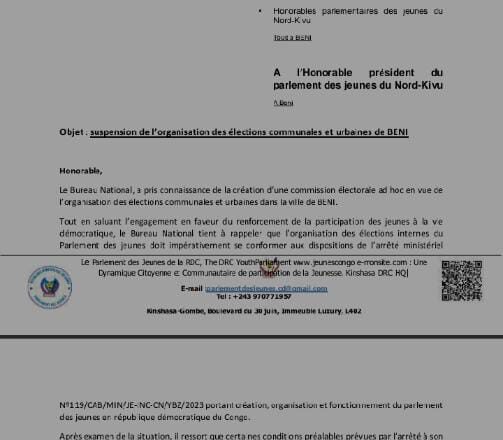 Beni : suspension des élections au Parlement Urbain des Jeunes pour irrégularités