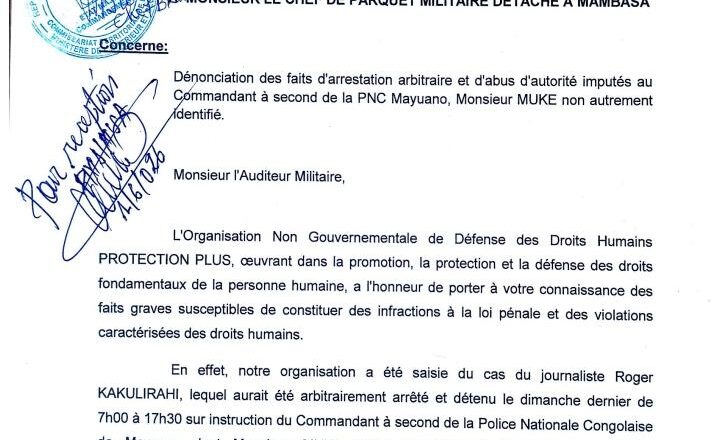 Mambasa – Arrestation d’un journaliste : PROTECTION PLUS saisit l’Auditorat militaire